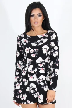 Rebellious Fashion Khloe Blue Floral Long Sleeved Playsuit