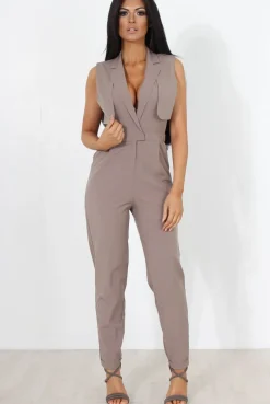 Rebellious Fashion Khloe Grey V Front Jumpsuit