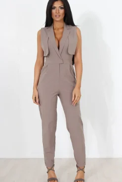 Rebellious Fashion Khloe Grey V Front Jumpsuit