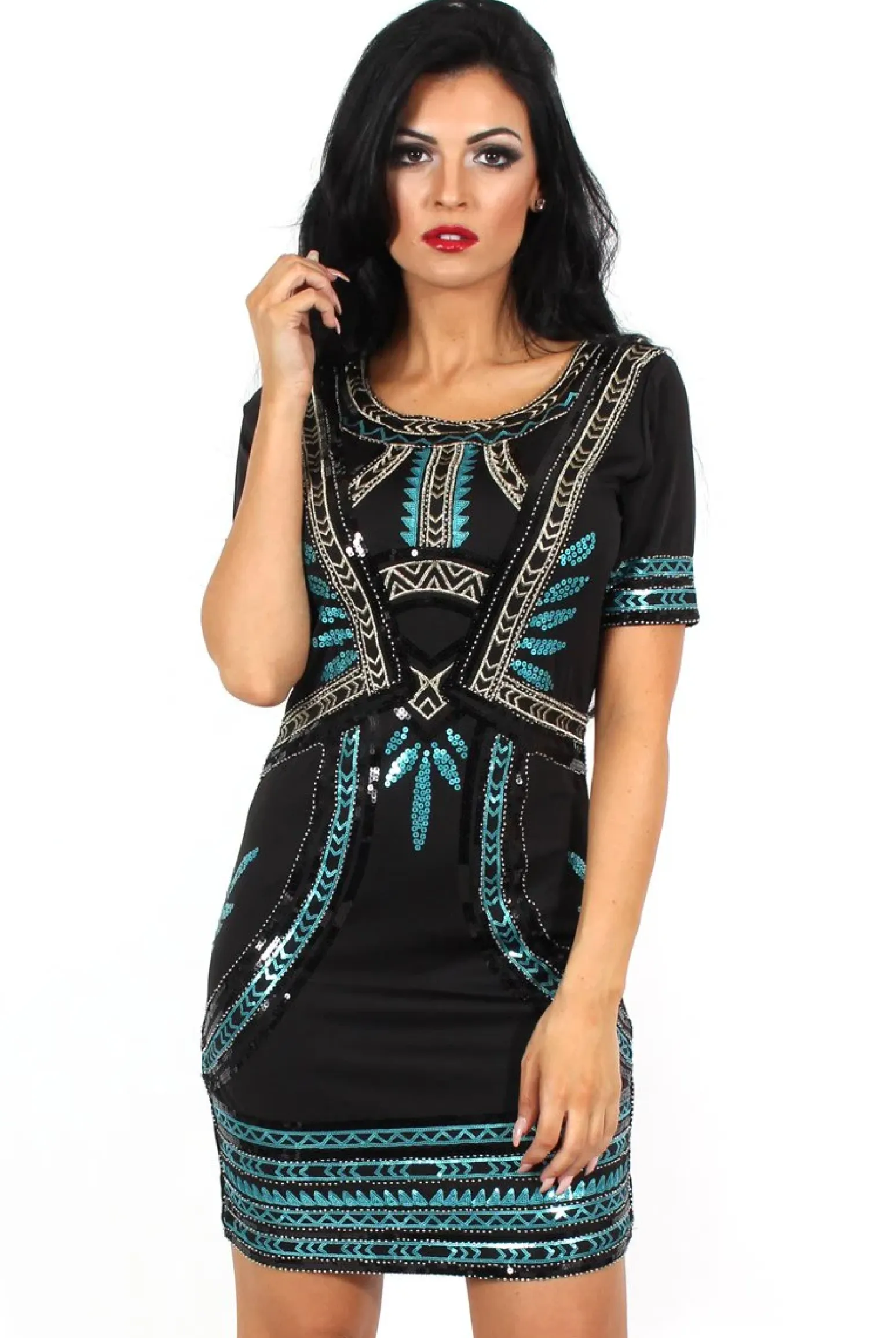 Rebellious Fashion Kimi Black Sequin Short Sleeve Dress