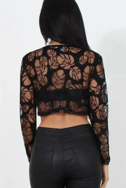 Rebellious Fashion Kira Black Burn Out Crop Top