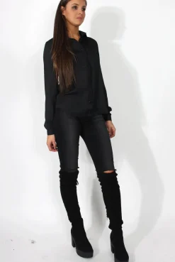 Rebellious Fashion Kira Black Tie Back Shirt