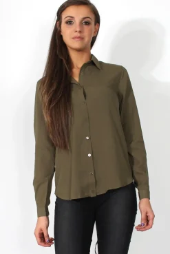 Rebellious Fashion Kira Khaki Tie Back Shirt