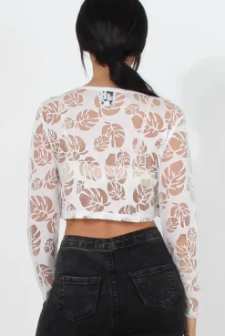 Rebellious Fashion Kira White Burn Out Crop Top