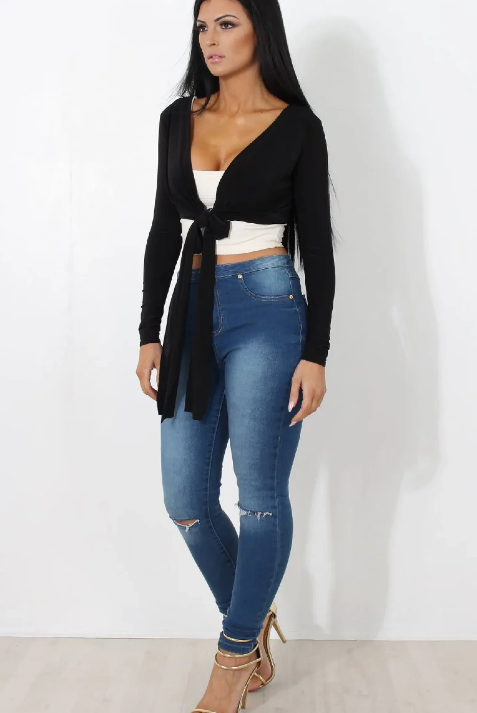 Rebellious Fashion Kola Black Tie Front Crop Top