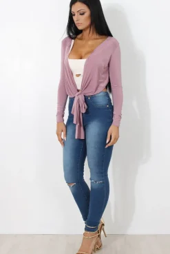 Rebellious Fashion Kola Mauve Tie Front Crop Top