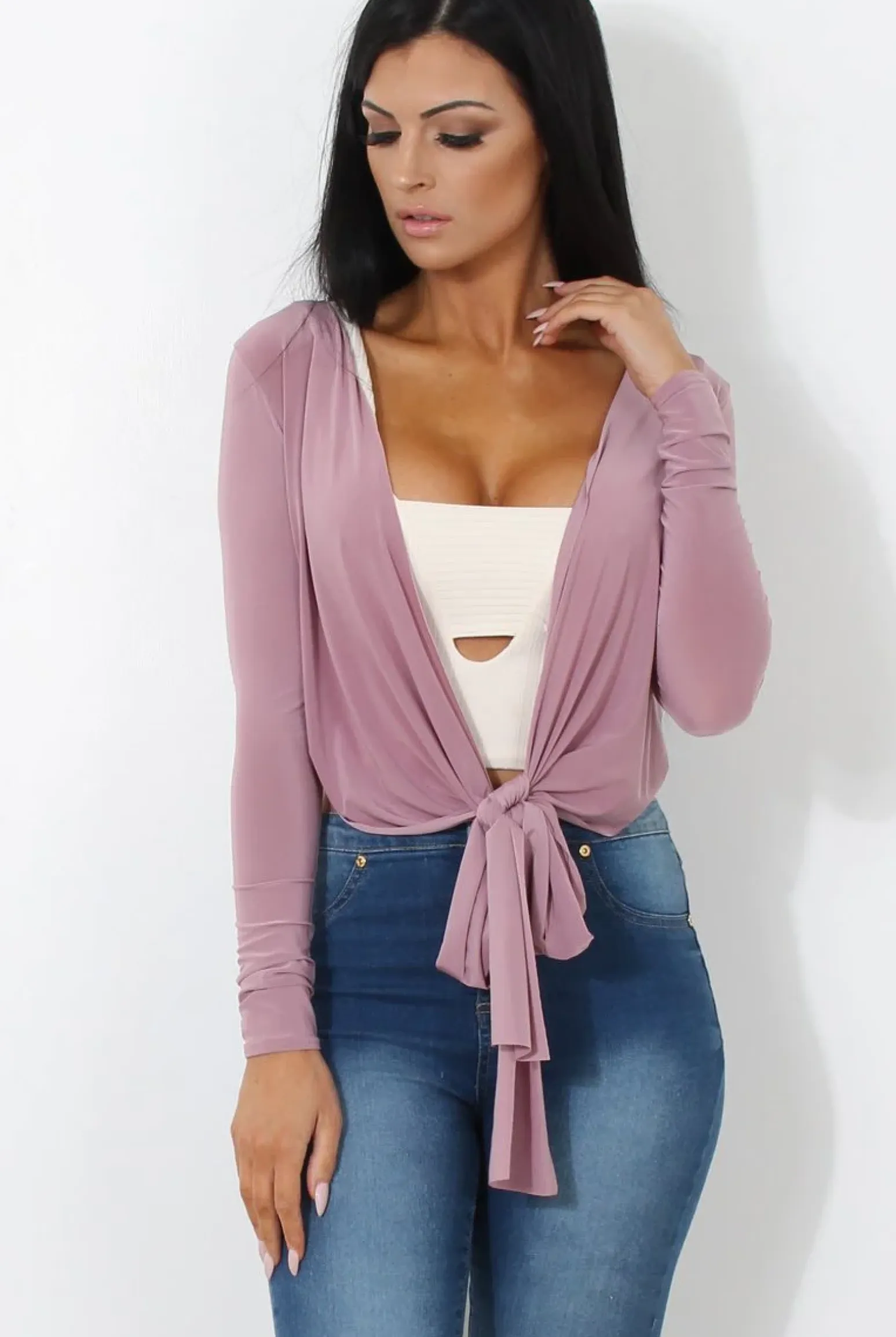 Rebellious Fashion Kola Mauve Tie Front Crop Top