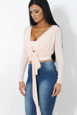 Rebellious Fashion Kola Nude Tie Front Crop Top