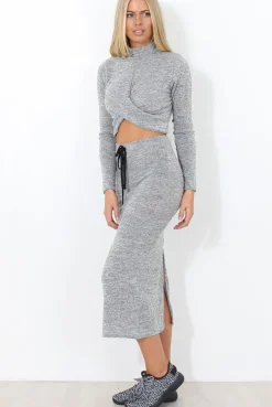 Rebellious Fashion Kori Grey Crop Loungewear Set