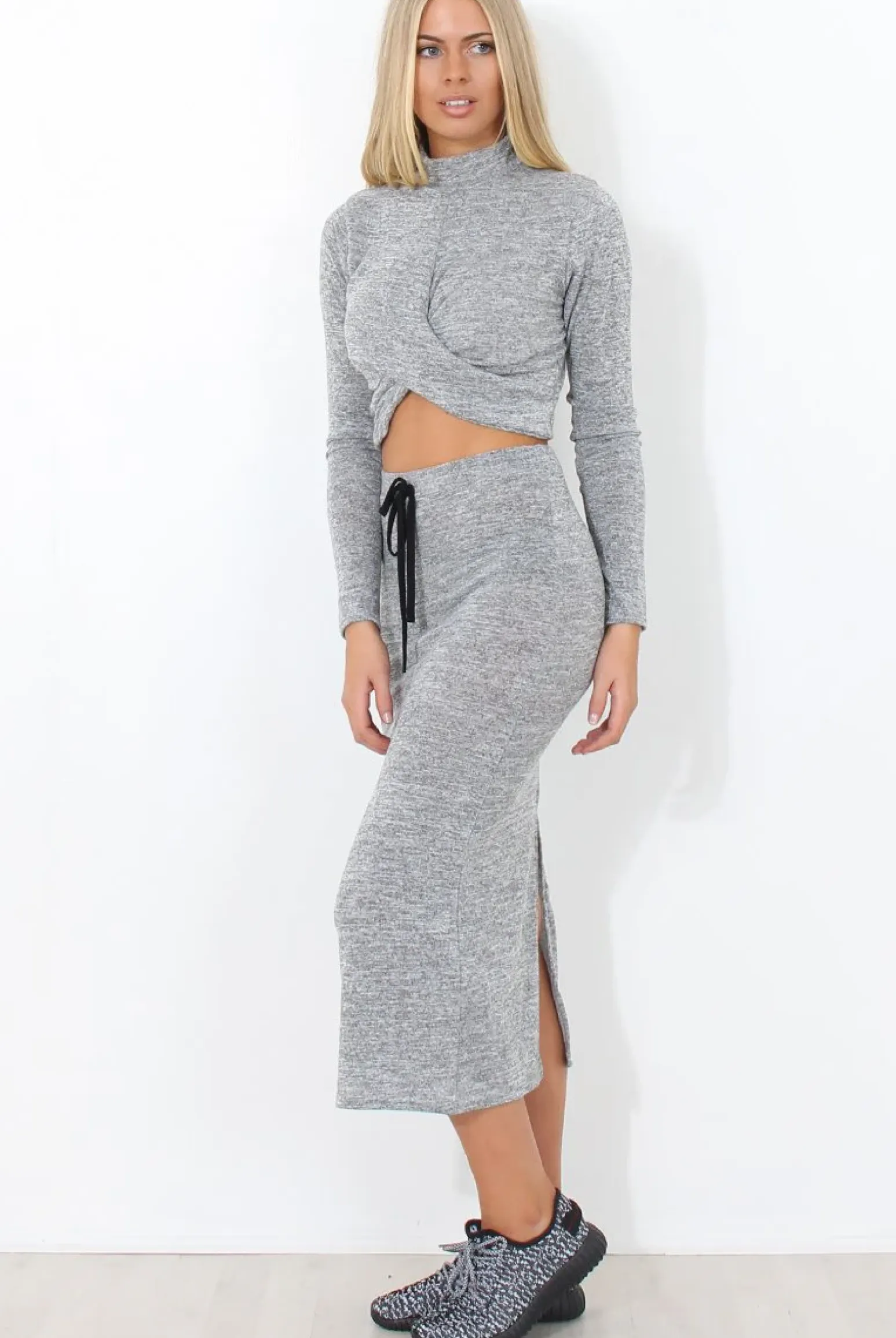 Rebellious Fashion Kori Grey Crop Loungewear Set
