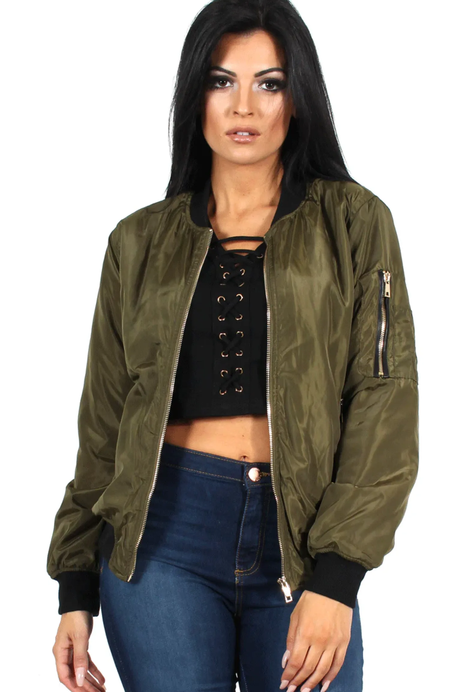 Rebellious Fashion Kris Khaki Bomber Jacket