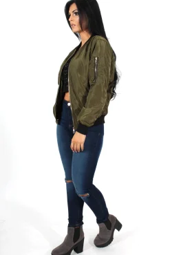 Rebellious Fashion Kris Khaki Bomber Jacket