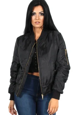 Rebellious Fashion Kylie Black Zip Front Bomber Jacket