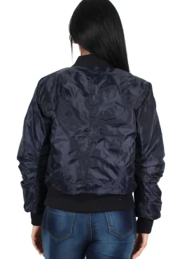 Rebellious Fashion Kylie Blue Zip Front Bomber Jacket