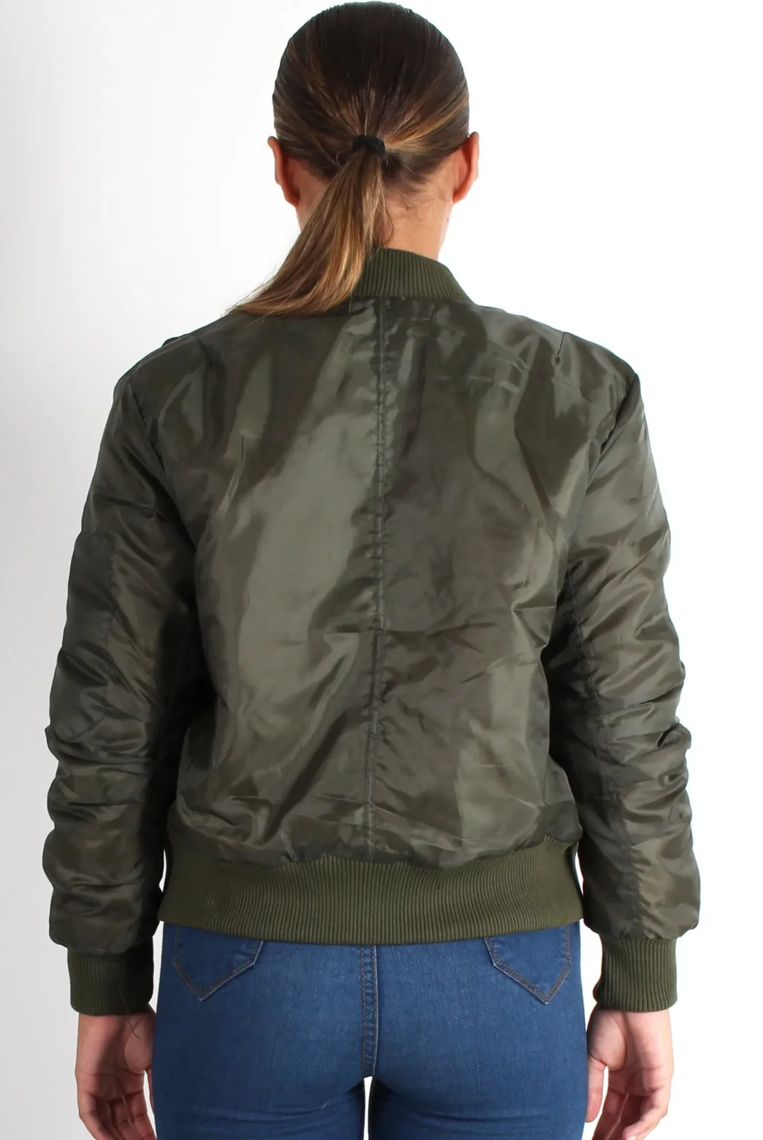 Rebellious Fashion Kylie Khaki Zip Front Bomber Jacket