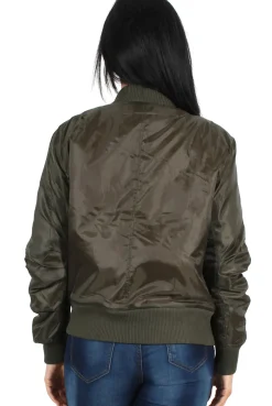 Rebellious Fashion Kylie Khaki Zip Front Bomber Jacket