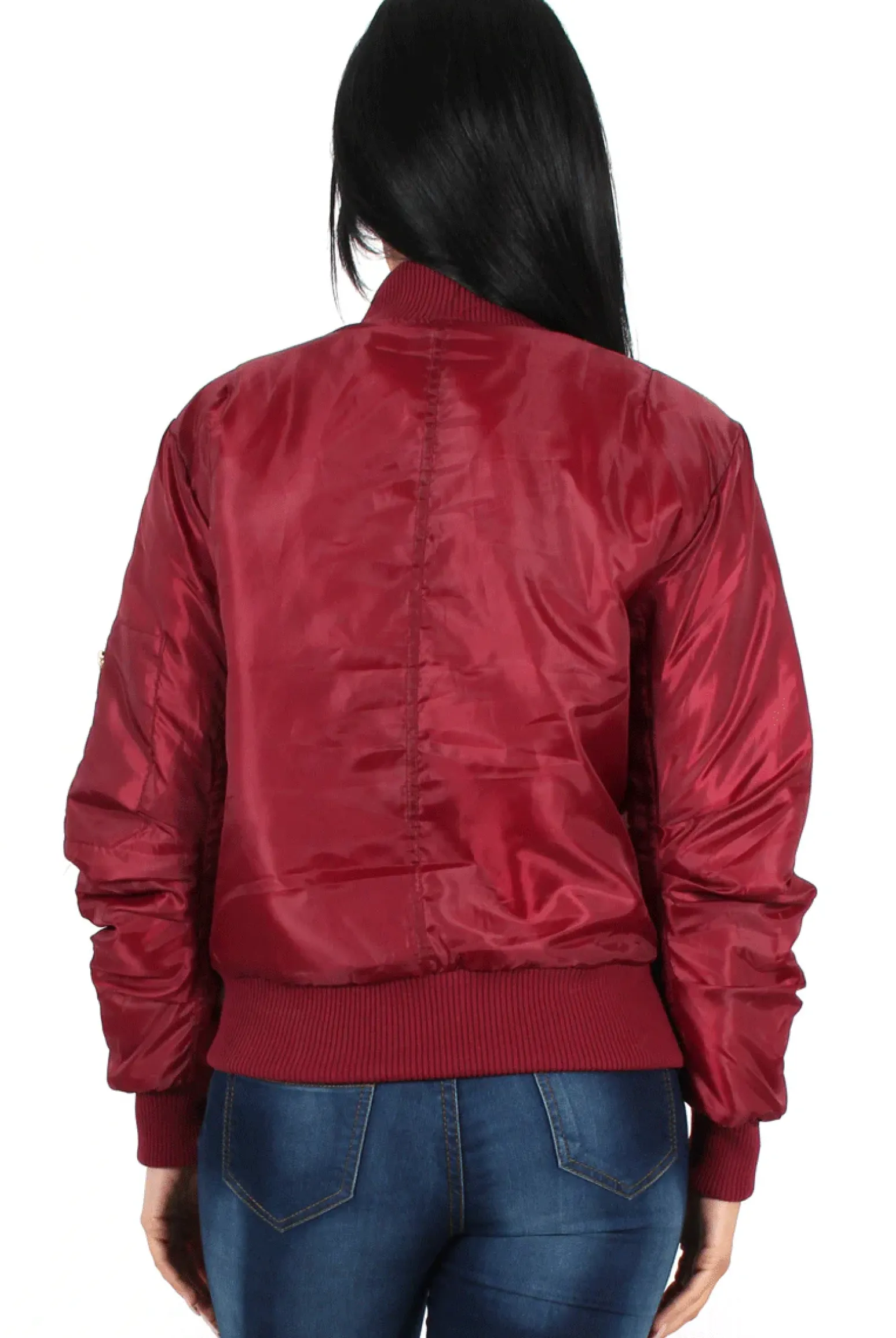 Rebellious Fashion Kylie Wine Zip Front Bomber Jacket
