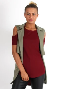 Rebellious Fashion Lacie Khaki Sleeveless Jacket