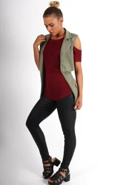 Rebellious Fashion Lacie Khaki Sleeveless Jacket