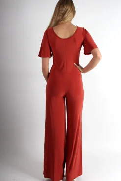 Rebellious Fashion Lara Copper Rushed V Front Jumpsuit