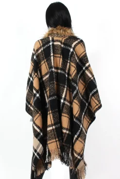 Rebellious Fashion Latoya Beige Faux Fur Trimmed Cape
