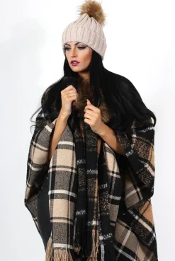 Rebellious Fashion Latoya Beige Faux Fur Trimmed Cape