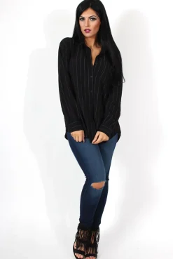 Rebellious Fashion Laura Black and White Striped Shirt
