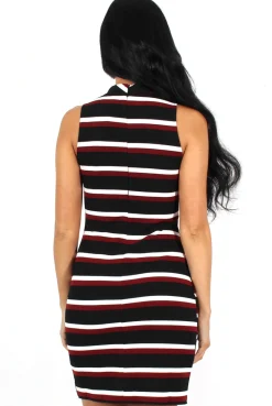 Rebellious Fashion Laurel Black Striped Sleeveless Dress