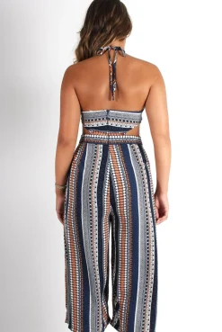 Rebellious Fashion Lauren Blue/Orange Aztec Stripe Jumpsuit