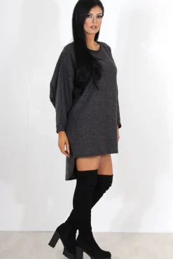 Rebellious Fashion Leah Dark Grey Drooped Back Jumper Dress