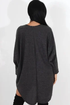 Rebellious Fashion Leah Dark Grey Drooped Back Jumper Dress