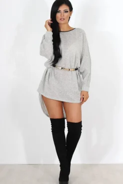 Rebellious Fashion Leah Grey Drooped Back Jumper Dress