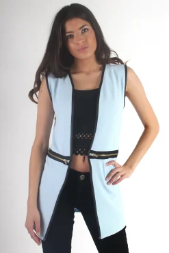 Rebellious Fashion Leia Blue Zip Waistcoat
