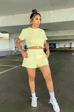 Rebellious Fashion Lemon Cropped Top + Shorts Lounge Set - Valeria