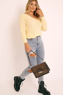 Rebellious Fashion Lemon Plunge Neck Knit Jumper - Halie