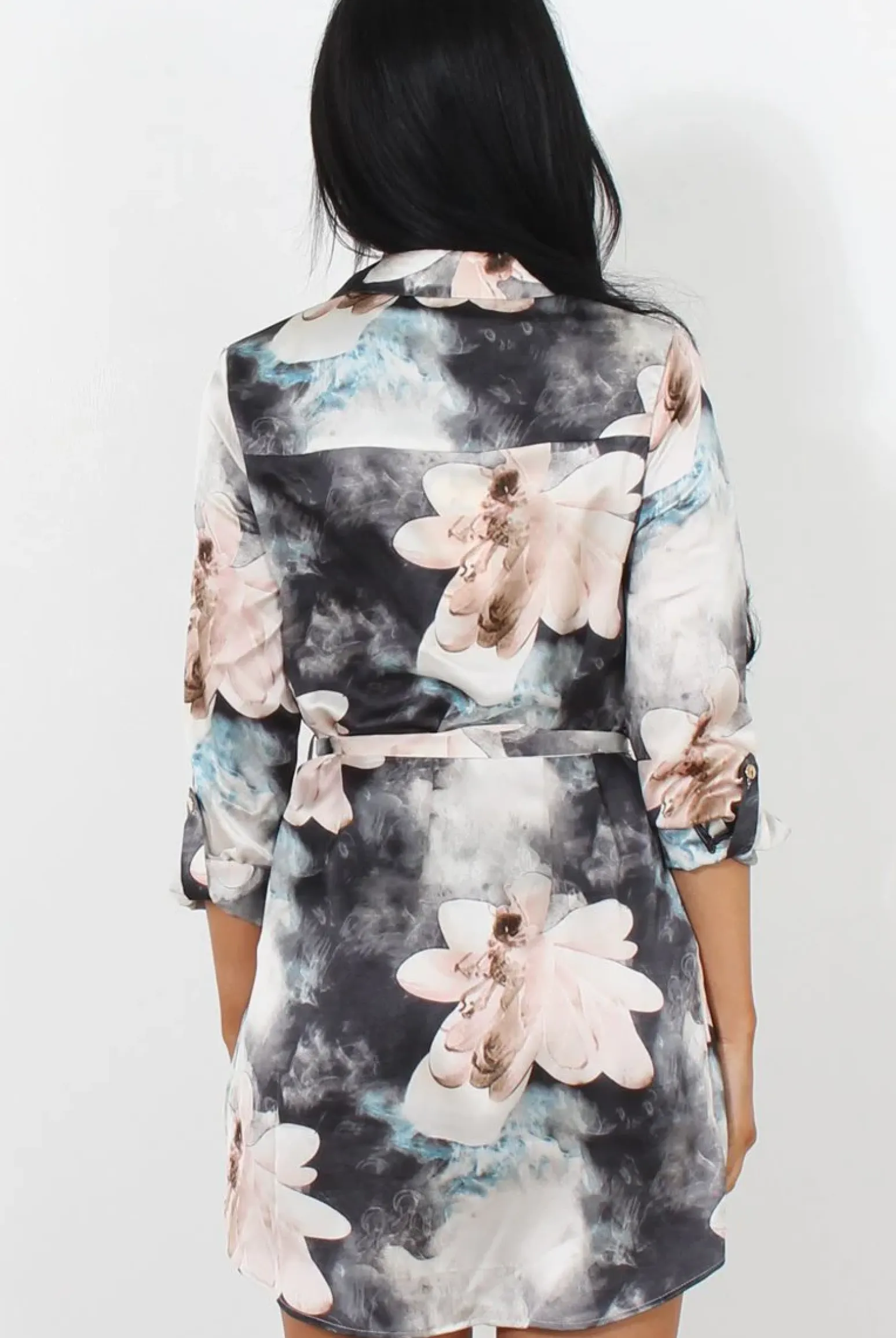 Rebellious Fashion Leni Beige Floral Shirt Dress