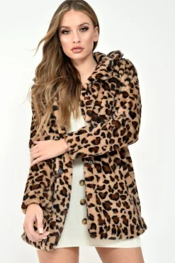 Rebellious Fashion Leopard Faux Fur Popper Button Coat - Clarisa