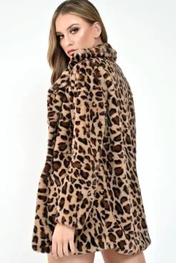 Rebellious Fashion Leopard Faux Fur Popper Button Coat - Clarisa