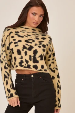 Rebellious Fashion Leopard Knitted High Neck Jumper - Ellen