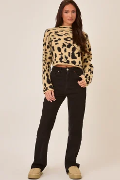 Rebellious Fashion Leopard Knitted High Neck Jumper - Ellen