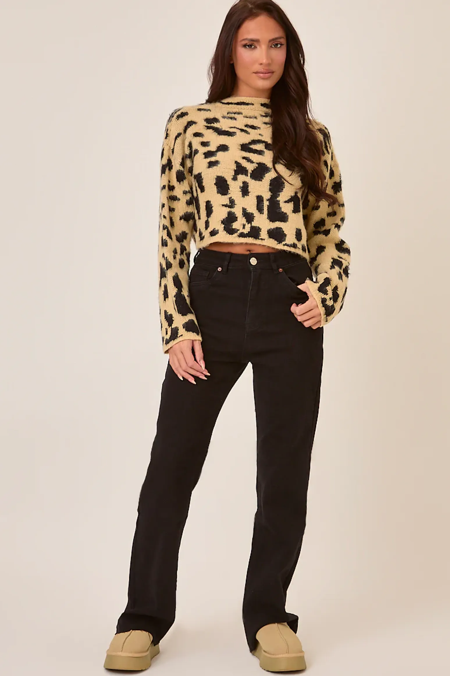 Rebellious Fashion Leopard Knitted High Neck Jumper - Ellen