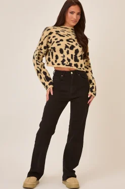 Rebellious Fashion Leopard Knitted High Neck Jumper - Ellen