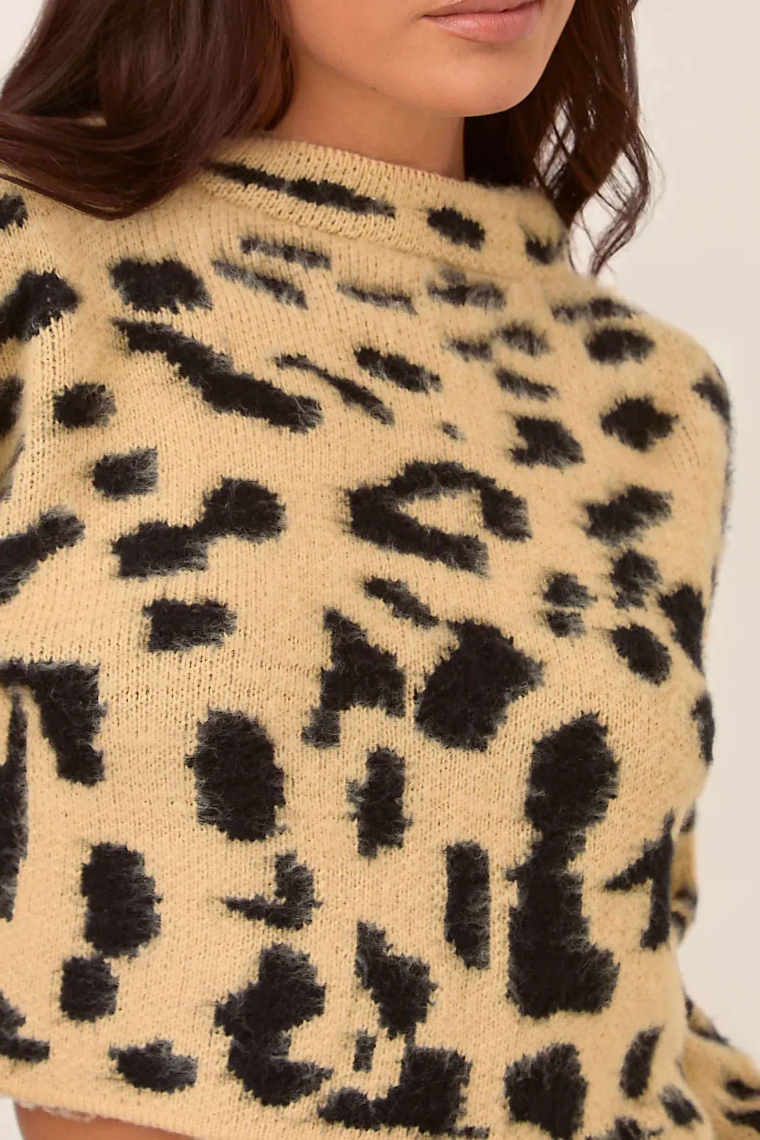 Rebellious Fashion Leopard Knitted High Neck Jumper - Ellen