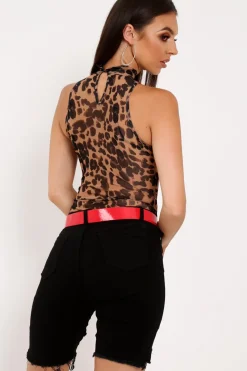 Rebellious Fashion Leopard Mesh High Neck Bodysuit - Harlowe