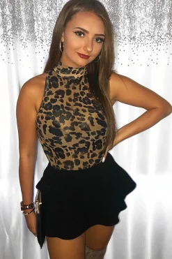 Rebellious Fashion Leopard Mesh High Neck Bodysuit - Harlowe