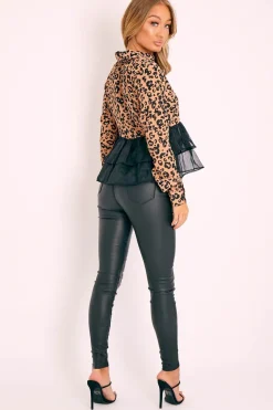 Rebellious Fashion Leopard Organza Frill Hem Shirt - Penellope