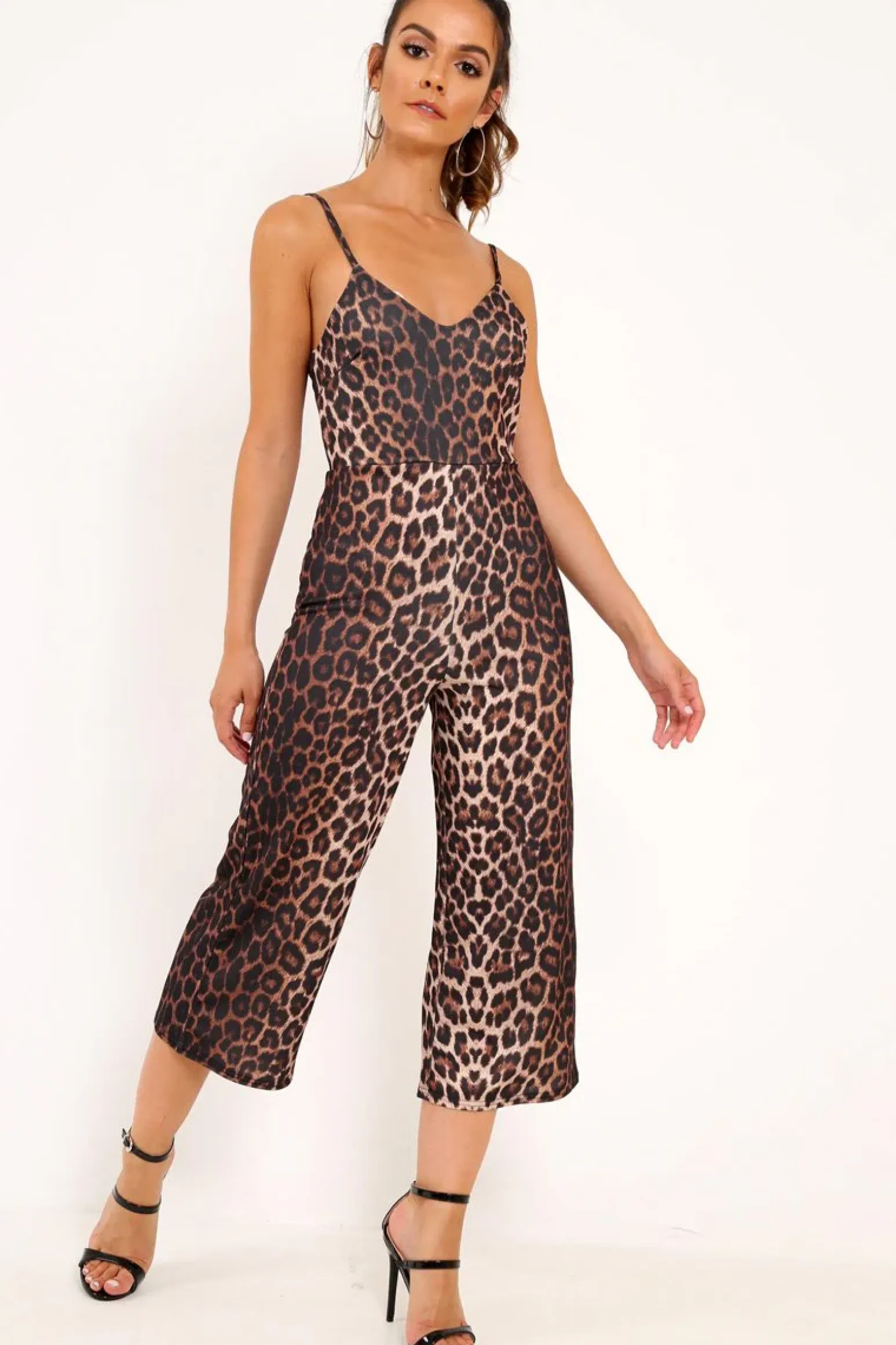 Rebellious Fashion Leopard Plunge Strappy Culotte Jumpsuit - Bostyn