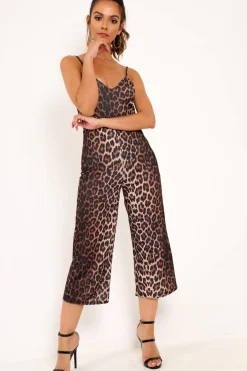Rebellious Fashion Leopard Plunge Strappy Culotte Jumpsuit - Bostyn
