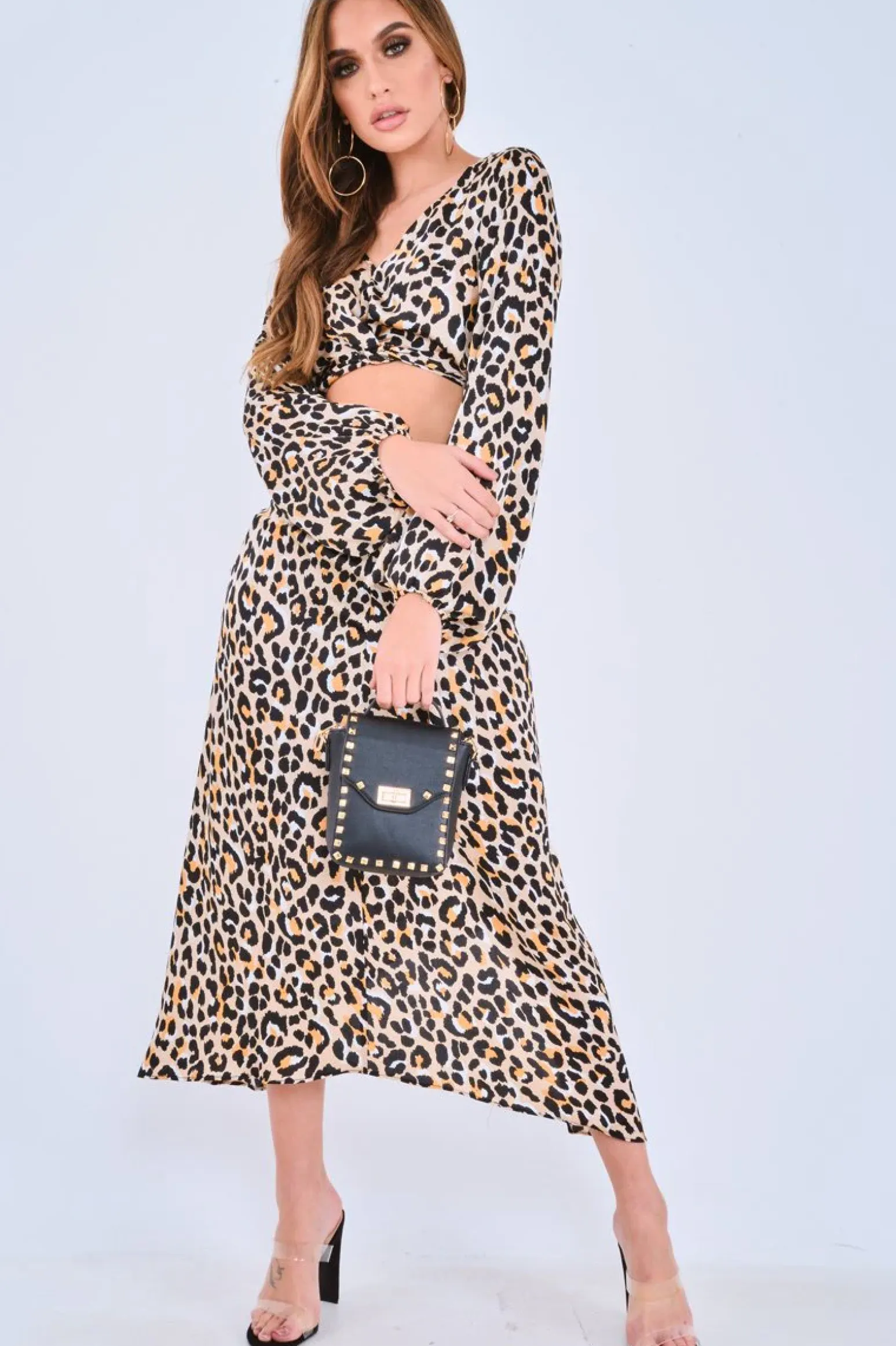 Rebellious Fashion Leopard Print Balloon Sleeve Blouse Midi Skirt Co-Ord - Carmina
