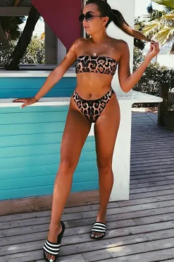 Rebellious Fashion Leopard Print Bandeau Bikini - Kenadee